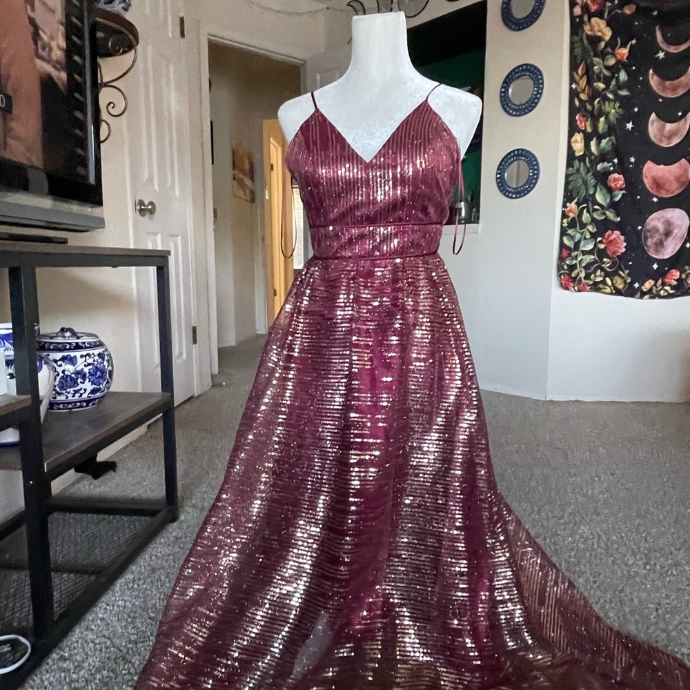 Maroon Glitter Gold Dress
